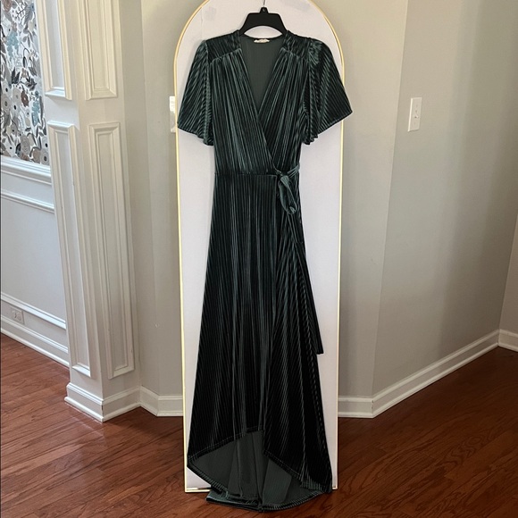 Baltic born In Bloom Green Texture Stripe Velour Long Wrap Around Dress Dress - Picture 2 of 5